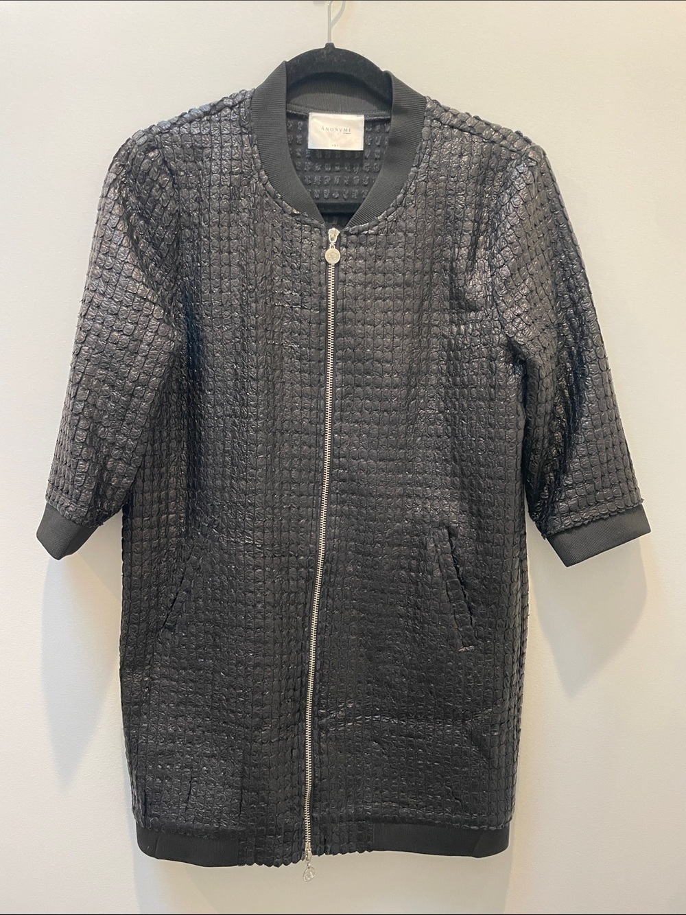Anonyme Designers Black Woven Lightweight Minimalist Midi Jacket Size Small